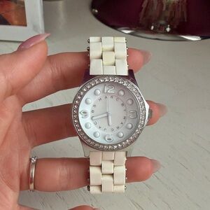 Marc By Marc Jacobs Cream and Silver Watch with Crystal Details